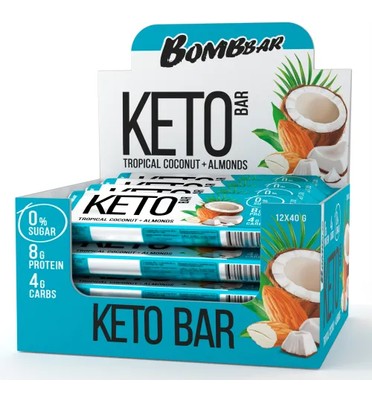 Bombbar, Батончик Keto Bar, 40г (Тропический кокос и миндаль)