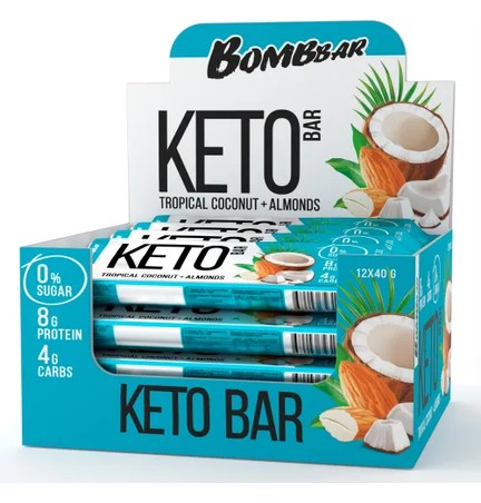 Bombbar, Батончик Keto Bar, 40г (Тропический кокос и миндаль)