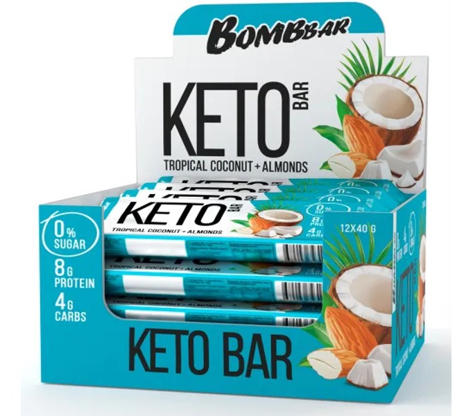 Bombbar, Батончик Keto Bar, 40г (Тропический кокос и миндаль)