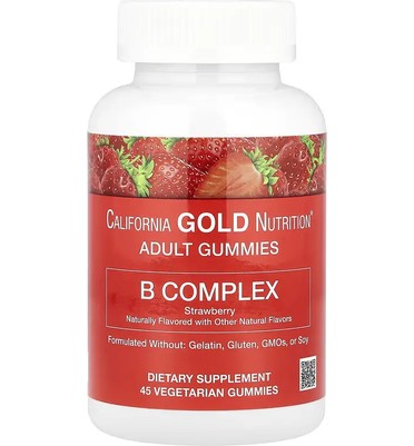 California Gold Nutrition, B Complex Gummies, Strawberry, 45 Vegetarian Gummies