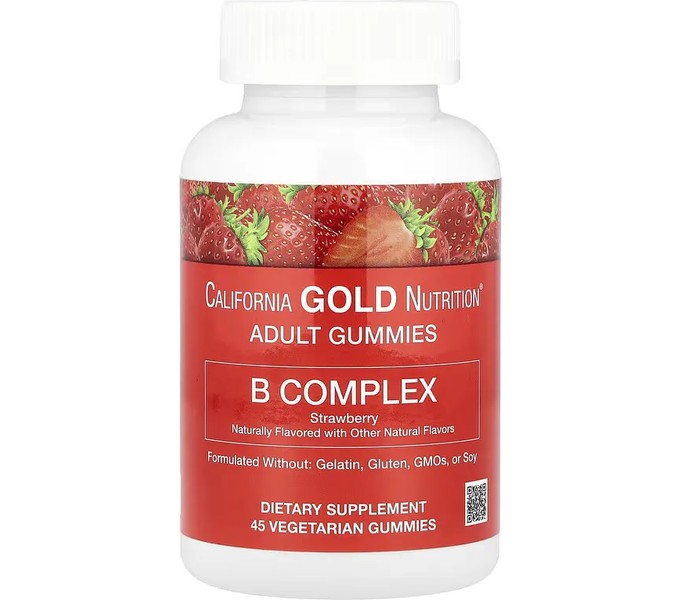 California Gold Nutrition, B Complex Gummies, Strawberry, 45 Vegetarian Gummies