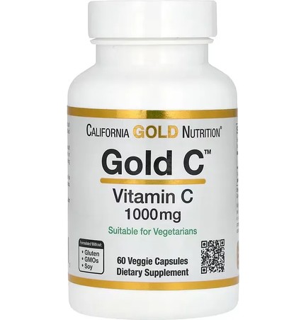 California Gold Nutrition, Gold C, витамин C фармацевтической категории, 1000 мг, 60 растительных капсул