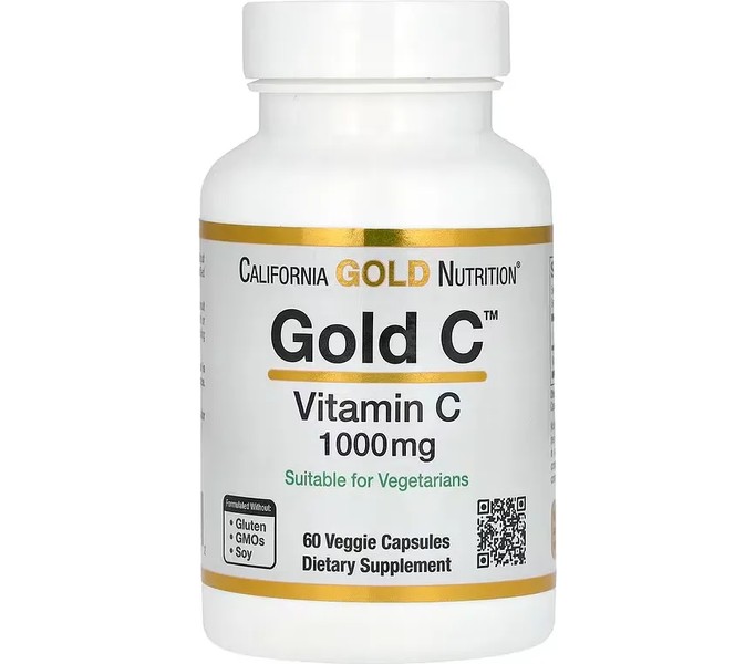 California Gold Nutrition, Gold C, витамин C фармацевтической категории, 1000 мг, 60 растительных капсул