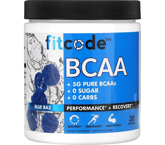 fitcode, BCAA, Blue Raz, 8,5 унций (240 г)