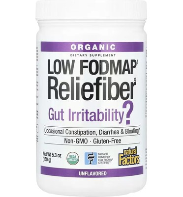 Natural Factors, Органический с низким содержанием Fodmap† Reliefiber®, без ароматизаторов, 5,3 унции (150 г)