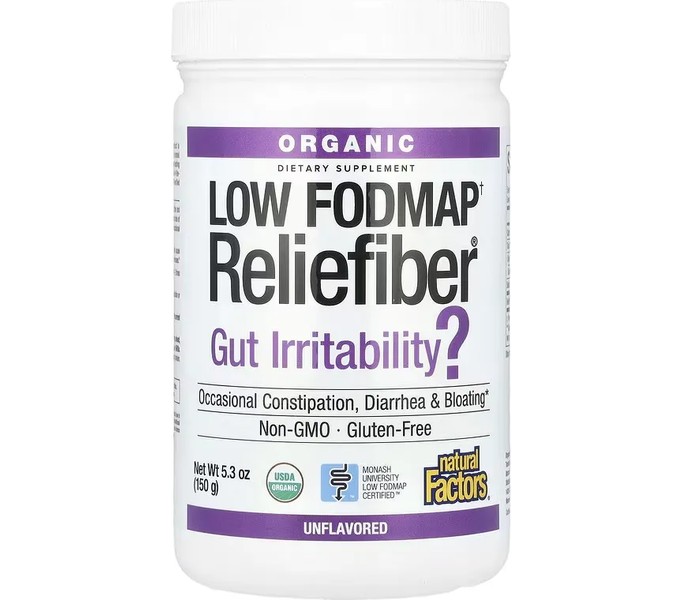 Natural Factors, Органический с низким содержанием Fodmap† Reliefiber®, без ароматизаторов, 5,3 унции (150 г)