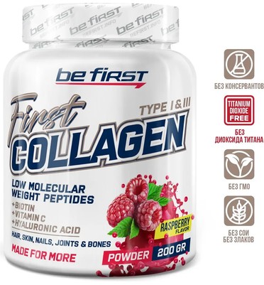 BeFirst, First Collagen + Hyaluronic Acid + Vitamin C (200 г) (малина)